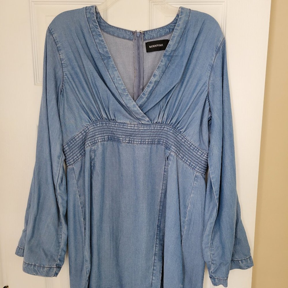 Denim-Look Faux Wrap Style Tunic or Mini Dress Size L